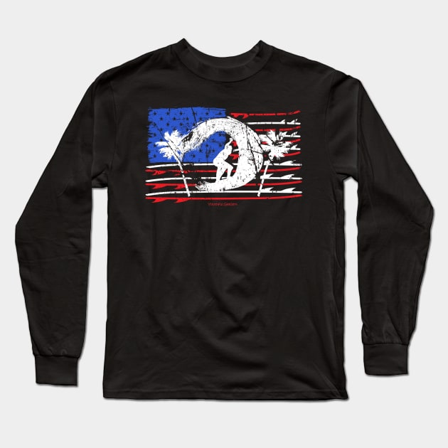 Surfing American Flag Surfboard Design Long Sleeve T-Shirt by YouthfulGeezer